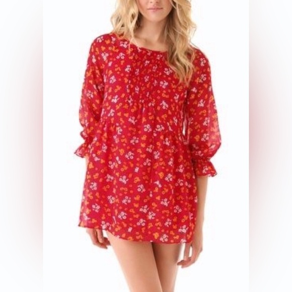 Free People Red Floral Peasant Blouse - Picture 1 of 7